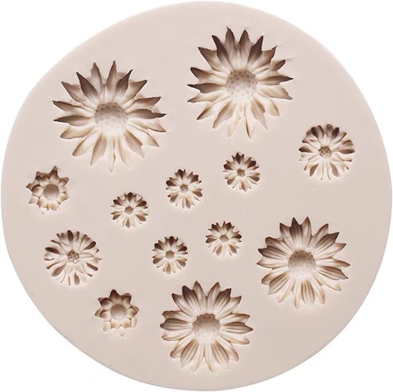 meeeyya Flower Polymer Clay Molds, 2Pcs Polymer Clay Molds for Jewelry Making, Daisy Sunflower Rose Miniature Silicone Molds (13Daisy) - Image 1